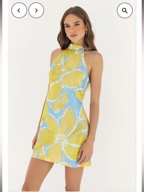 hutch nami blue & yellow flower print high neck A-lini shift mini dress small